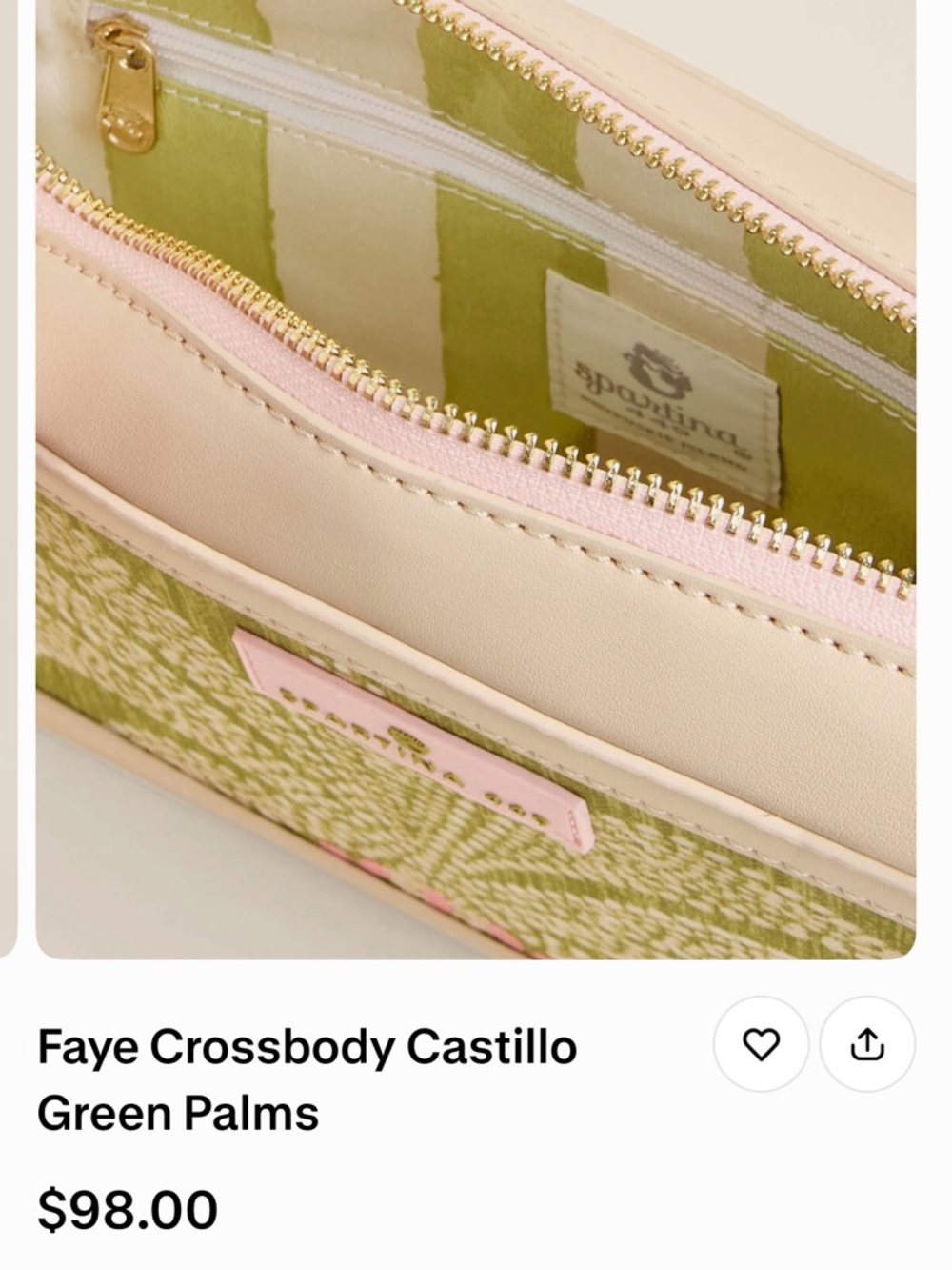 Spartina 449 Faye Crossbody - Green Palm Print with Cream Trim I used this 1 - Picture 2 of 4
